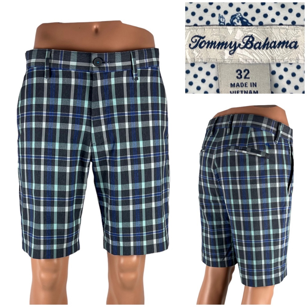 Tommy Bahama Mens 32 Shorts Nylon Performance Stretch Plaids Golf 10” Inseam EUC